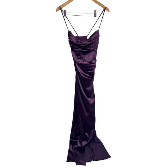 Speechless Pleated Side Slit Satin Gown Size Large Purple Lace‎ Up Maxi - Picture 3 of 12